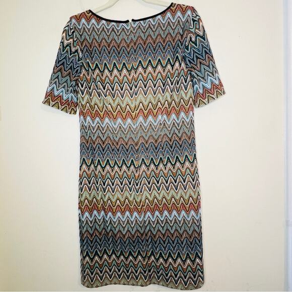 Jessica Howard Chevron Lace Dress Sz 6 Blue Brown Retro Mod Sheath Preppy - Picture 6 of 7